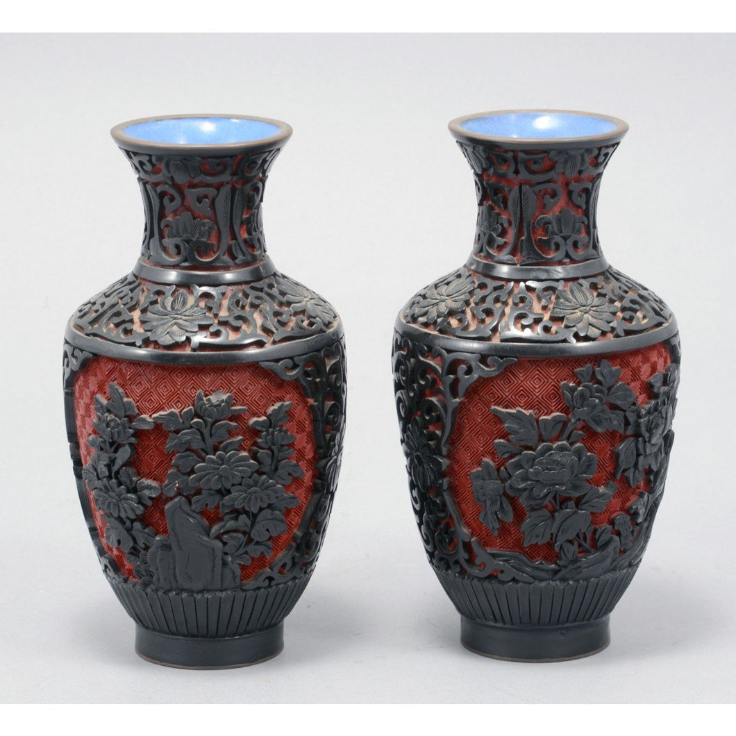 Pair of Antique Vintage Chinese Lacquer ware Vases