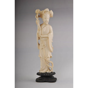 Mammoth ivory- Japanese Woman Holding a Vase of Roses