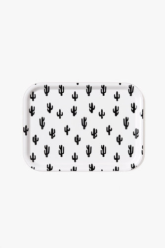 Birch Tray - Black and White Cactus Pattern