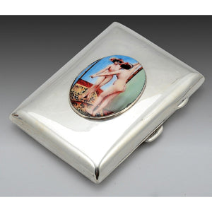 An erotic, silver and enamel cigarette case