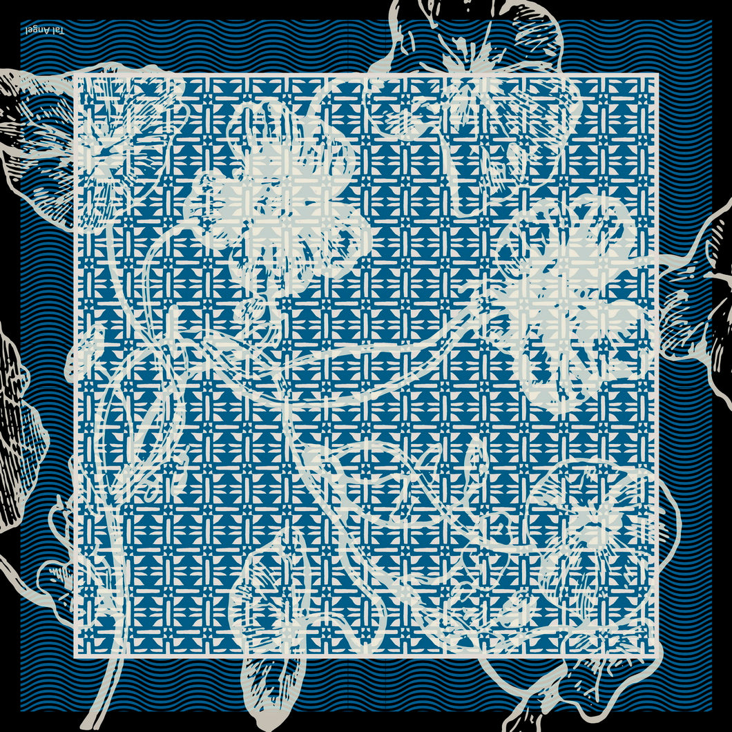 The Vienna Blue Flower Silk Scarf