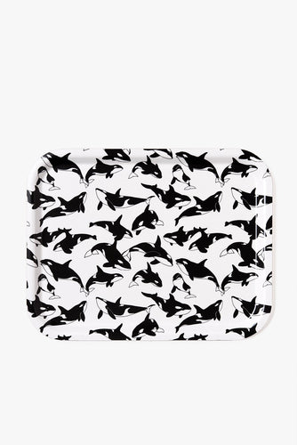 Birch Tray - Black and White Orcas Pattern