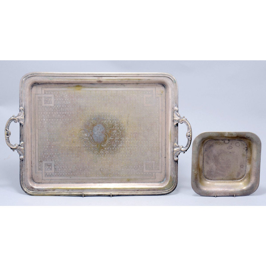 Norblin& Co. Silver Plated Tray & Antique Art-Deco Silver Square Plate