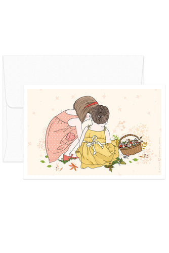 Card - Childhood Moments - Girls Picking Mushrooms