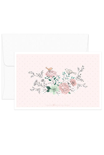 Card - Romantic Set - Birds & Flowers Pink BG