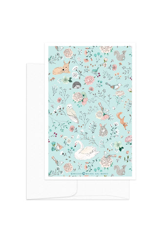 Card - Romantic Set - Animals Pattern Blue BG