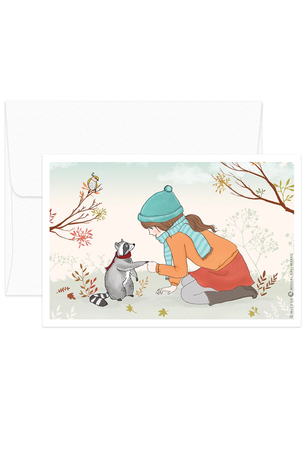 Card - Winter Kids - Girl and Raccoon