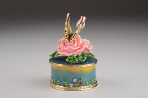Pink Roses with Butterfly Trinket Box