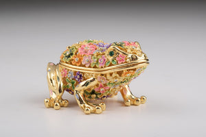 Gold Frog with Colorful Flowers Trinket Box