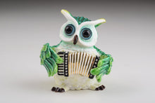 Green Owl Playing Accordion Trinket Box
