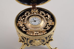 Gold & Black Faberge Egg with Clock