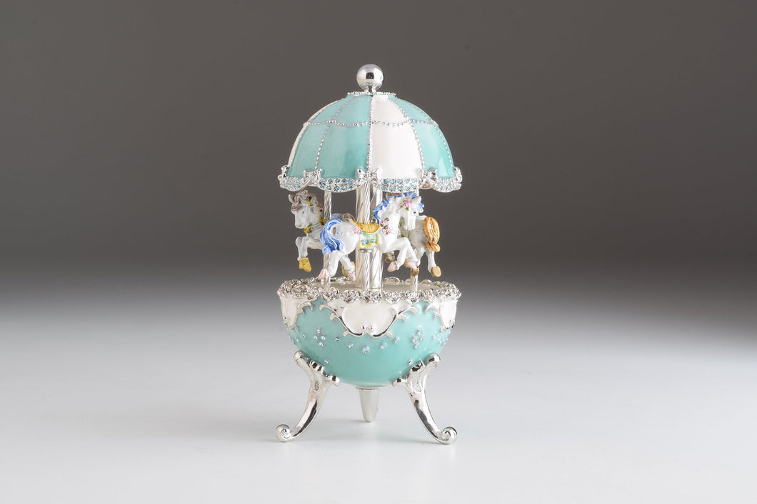 Light Blue Carousel Faberge Egg with White Royal Horses