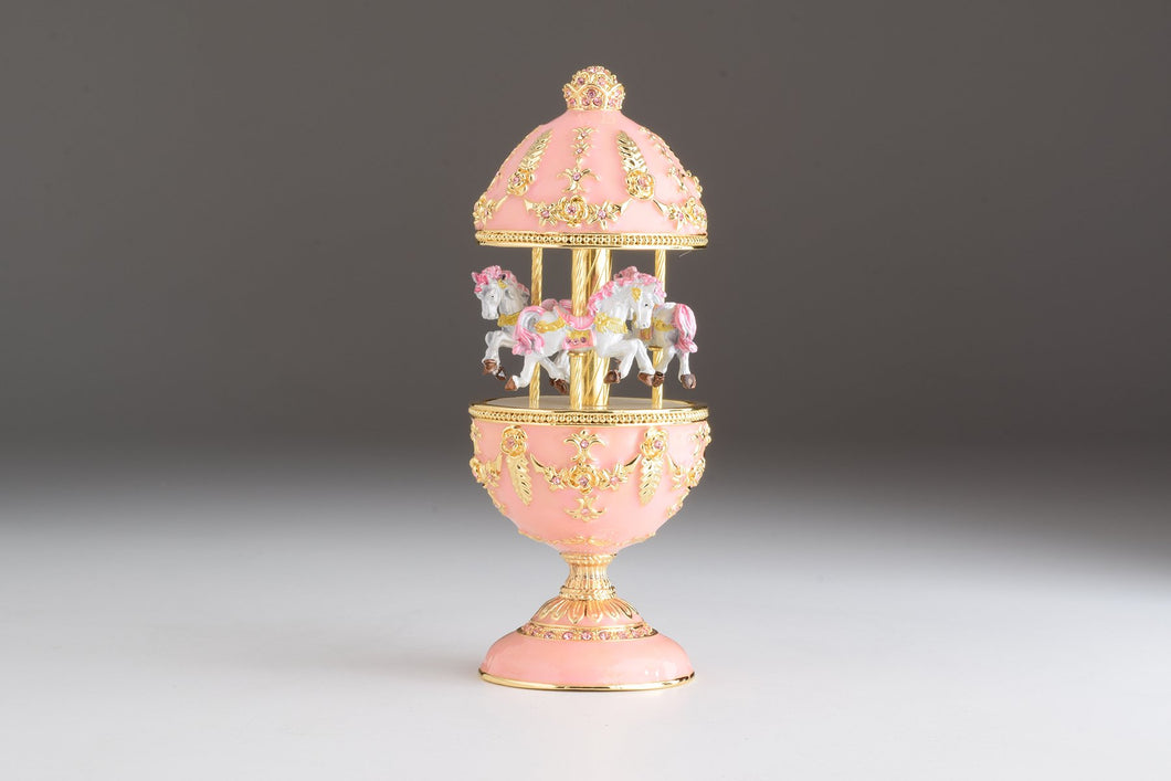 Pink Carousel Faberge Egg with White Royal Horses