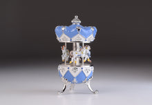Blue Musical Carousel Faberge Egg with White Royal Horses