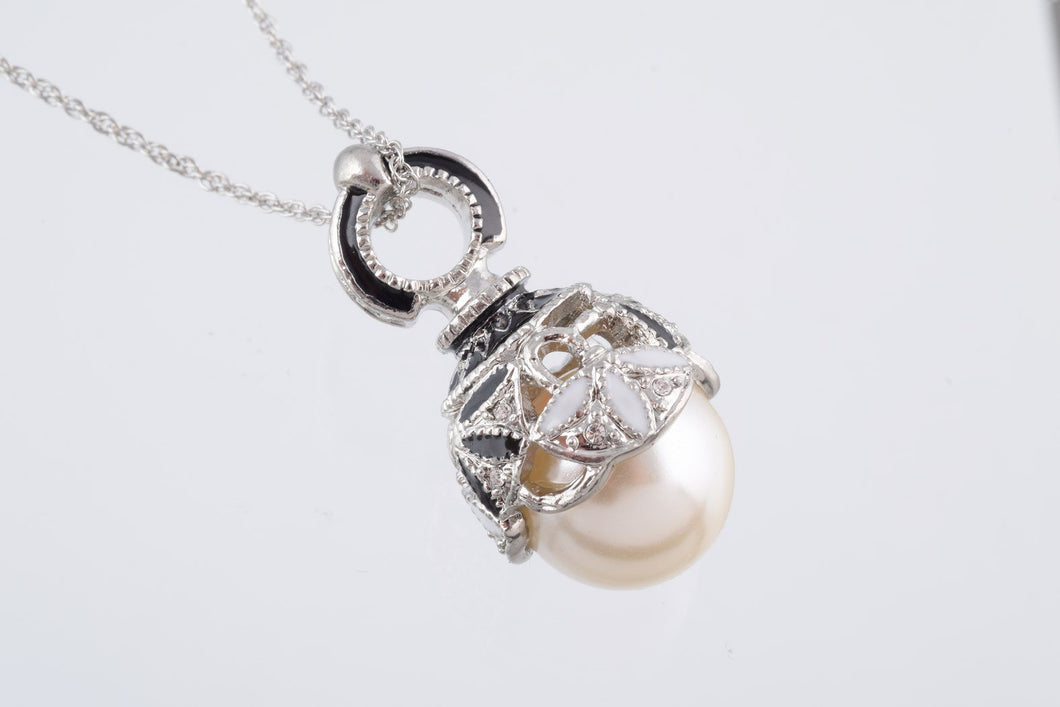 Silver & Black Pearl Egg Pendant Necklace