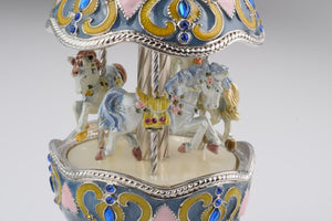Light Blue Faberge Egg with Horse Carousel