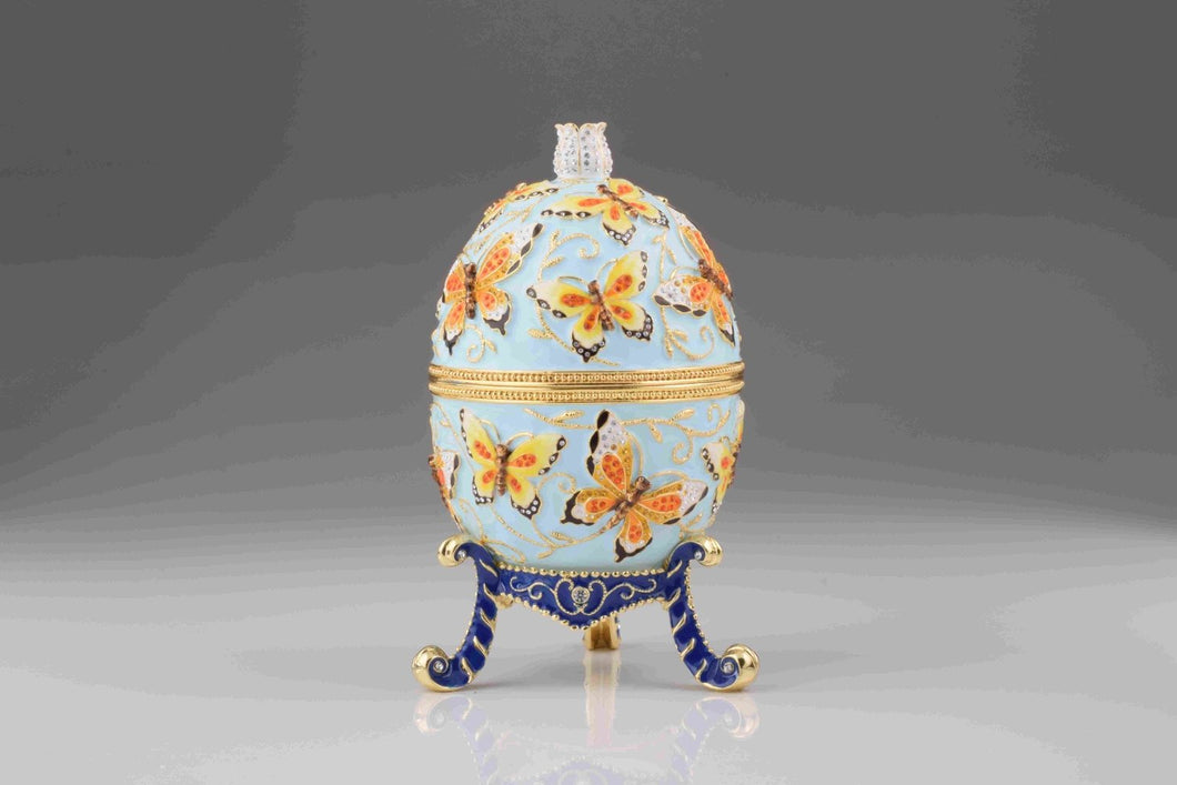 Blue Faberge Egg with Yellow Flowers
