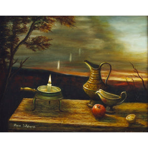 Candle and Pitchers on a Table by Rina Sutzkever