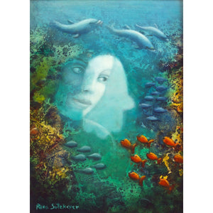 Woman's Face and a Hamsa in an Ocean by Rina Sutzkever