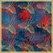 The-Deep-Blue-Dragonfly-Scarf-silk-carre-square-red-yellow-90x90-full-view