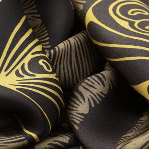 The-Golden-Belle-Époque-Silk-Scarf-brown-rectangular-Tal Angel-65X220 cm-closeup