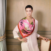 The-Pink-Camelia-Silk-Scarf - square-carre-90x90-model-closeup1