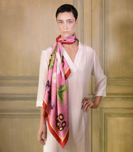 The-Pink-Camelia-Silk-Scarf - square-carre-90x90-model-closeup2