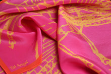 The Pink Dragonfly Handkerchief silk square yellow orange 45x45 closeup view