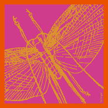 The Pink Dragonfly Handkerchief silk square yellow orange 45x45 full view