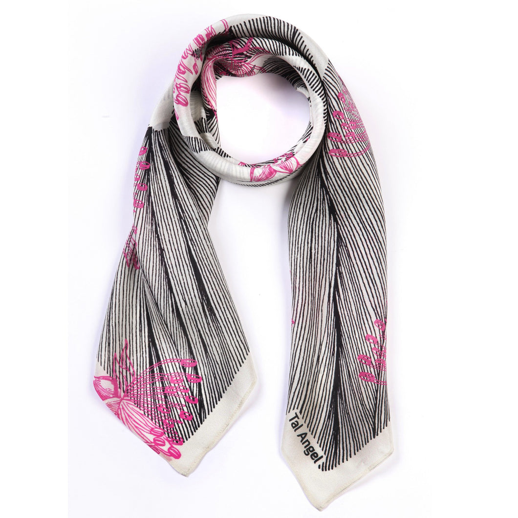 The-Pink-Line-Flower-Scarf-silk-carre-square-black-white-90x90-packshot