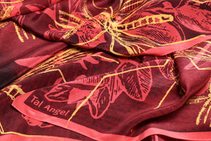 The Red Mosquito scarf silk rectangular yellow pink 45x180 closeup view