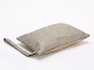 Metallic Foil Print On Fabric clutch bag grey Print On White Fabric, Coated With Gold Foil, Grit bag
