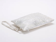 Metallic Foil Print On Fabric clutch  bag white Print On White Fabric, Coated With Silver Foil, Grit bag