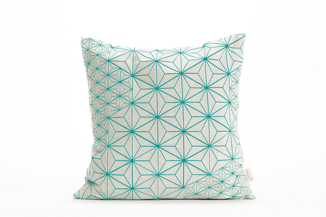 Turquoise & white designer throw pillow cover 15.7x15.7”. Japanese inspired decorative design. Removable printed pillow cover, Tamara pillow