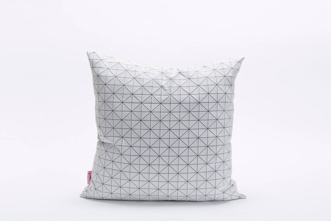 White on Gray Square Geo origami Cushion Cover  19.5x19.5” - 50x50cm. Nature inspired Decorative Design. Removable Cotton print, Geo pillow