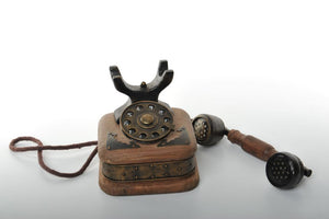 Retro Wood and Metal Desk Rotary Dial Phone Vintage Decoration Antique Trinket Box