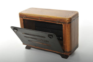 Wooden Miniature of an Old Fashioned Radio with Buttons Vintage Decoration Antique Trinket Box