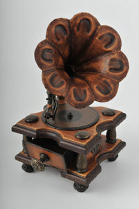 Vintage Miniature Gramophone with Drawer Unique Decoration Antique Wooden Trinket Box