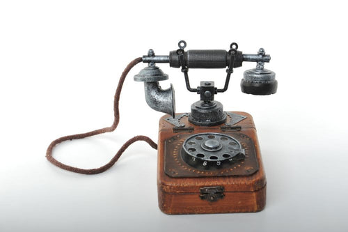 Vintage Wooden Rotary Dial Phone Miniature Antique Trinket Box Unique Decoration