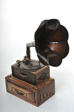 Retro & Vintage Miniature Gramophone Unique Decoration Antique Trinket Box Metal and Wood