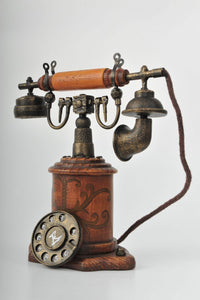 Retro Wood and Metal Rotary Dial Phone Miniature Antique Trinket Box Unique Decoration