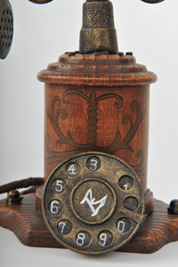 Retro Wood and Metal Rotary Dial Phone Miniature Antique Trinket Box Unique Decoration