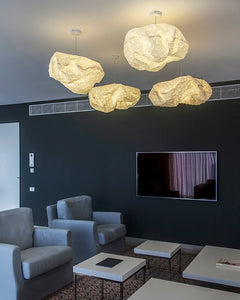 Origami pendant lamp, White textile shade, fabric lighting, 75X50X25 cm, 29.5X19.6X9.8 inch, Home decor accessory
