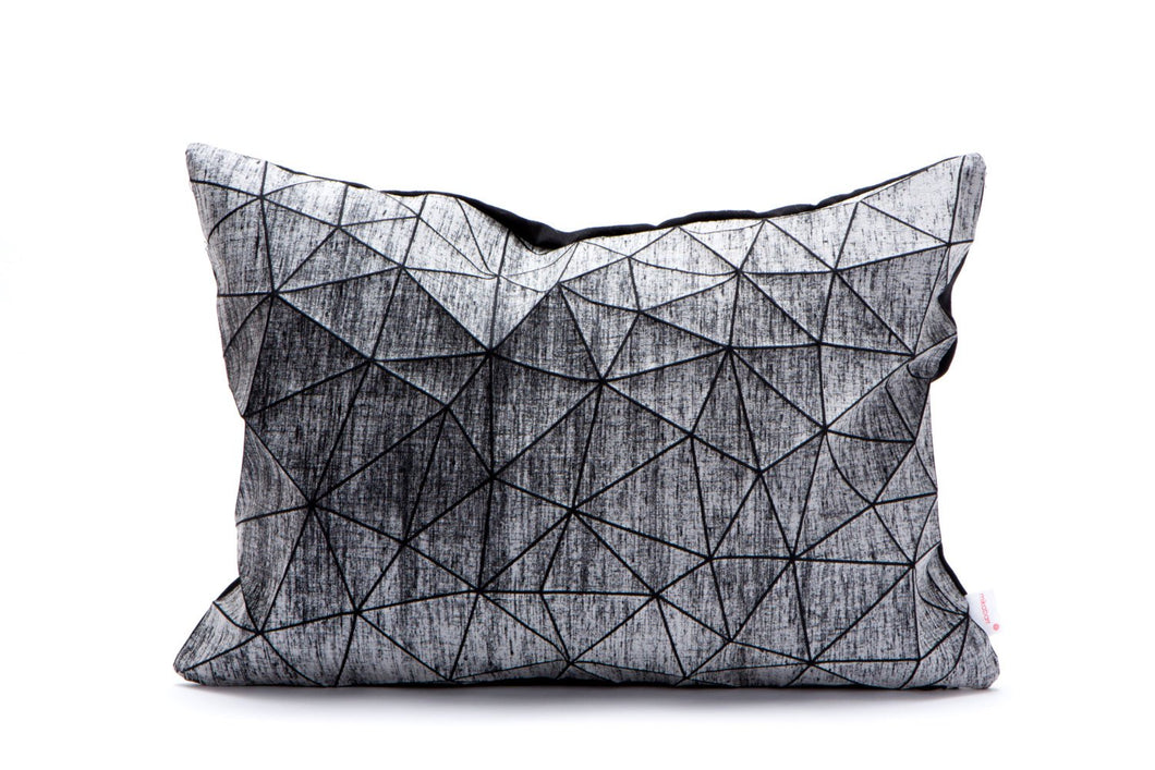 Black and white origami geometric pillow cover 55x40 cm, 21.6X16 inch, Printed folding cushion, Home decor accessory. Irad pillow