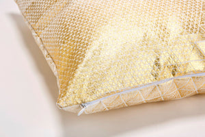 Metallic Foil Print On Fabric Linen 19.5x19.5 Inch White Print On White Fabric, Coated With Gold Foil, Bling cushion