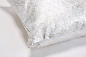 Metallic Foil Print On Fabric Linen 19.5x19.5 Inch White Print On White Fabric, Coated With Silver Foil, Bling cushion