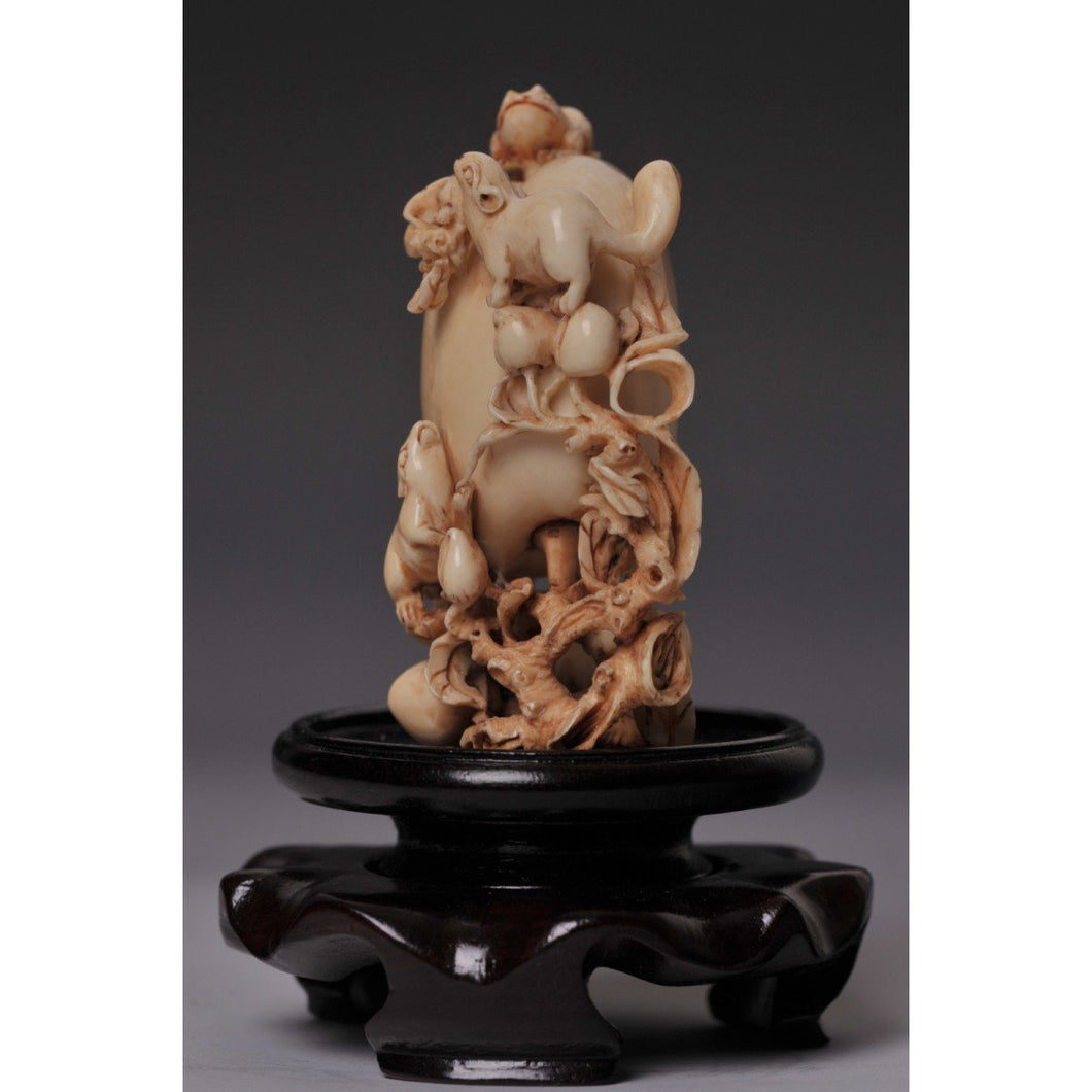 Mammoth Ivory- Snuff Bottle Rabbits and Frog