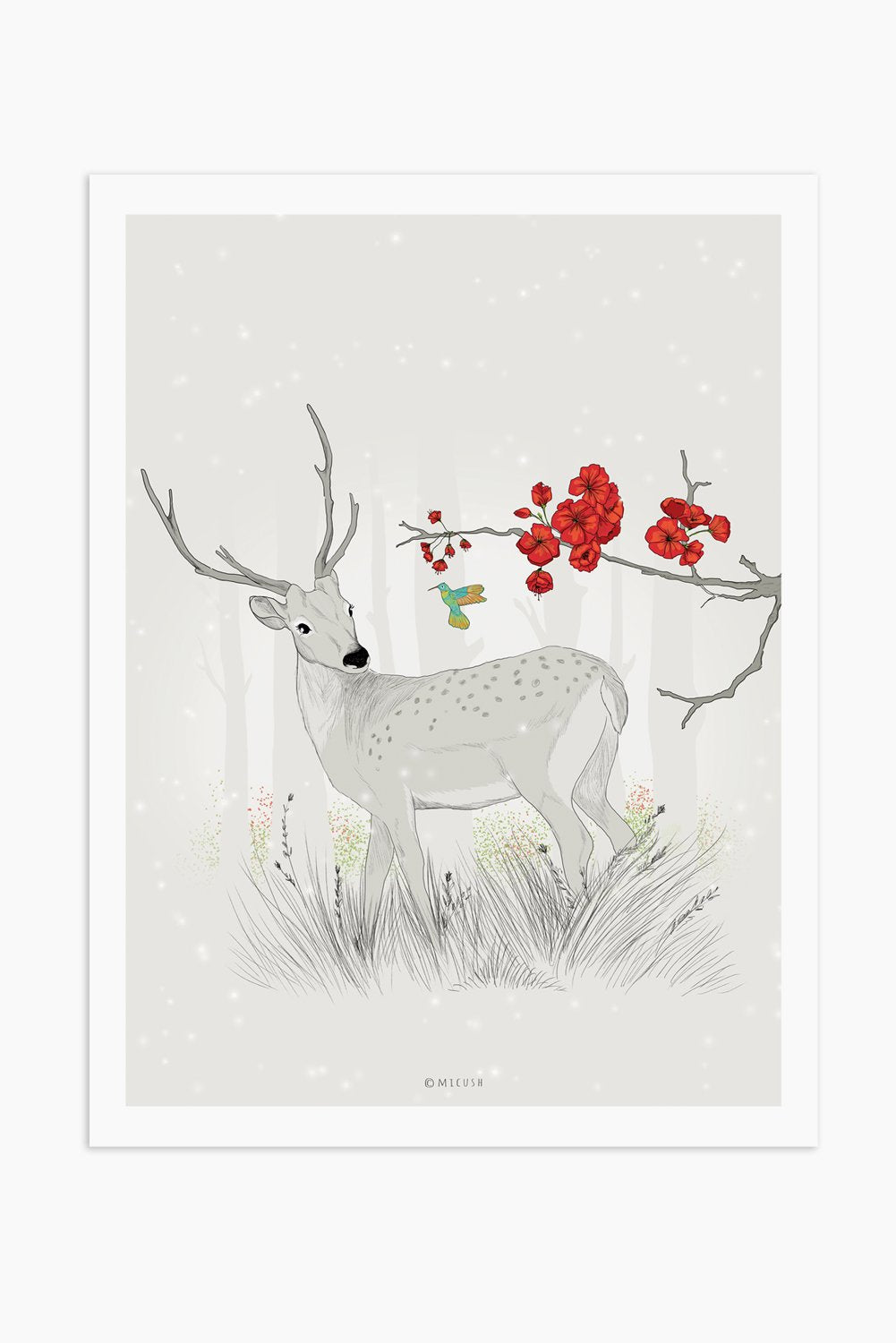 Art Print - Deer and Hummingbird